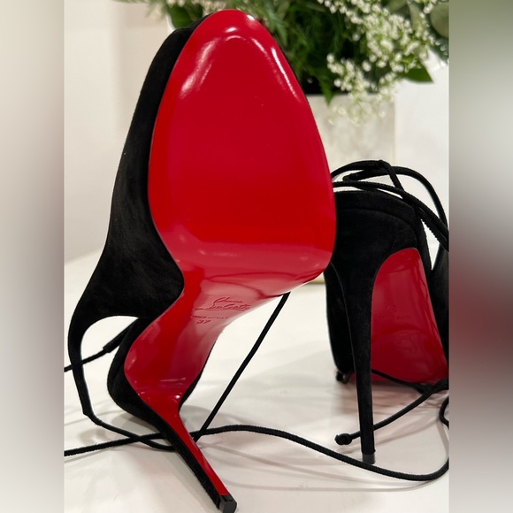 Christian Louboutin Lace Up NVP Suede Peep-Toe Pumps - Picture 9 of 13